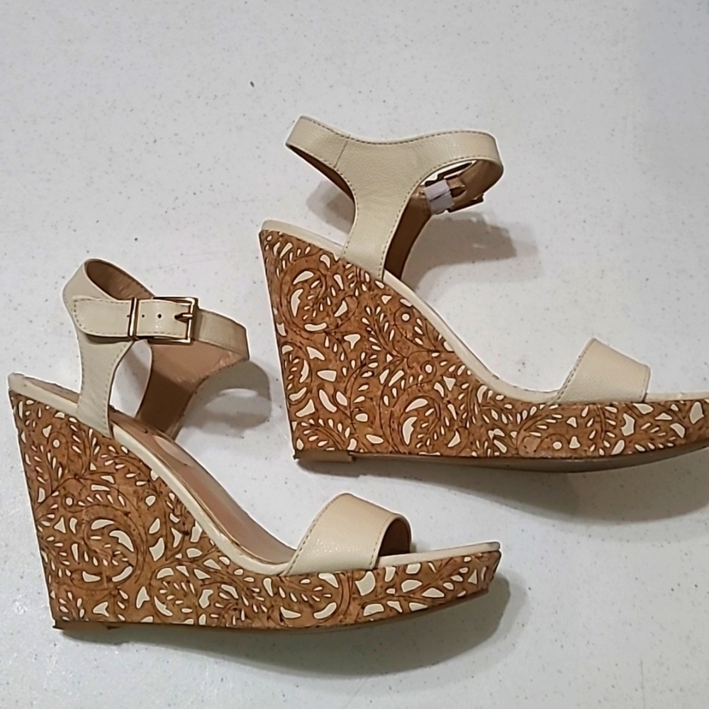 Jessica Simpson Cork & Cream Platform Wedge Sandals size 11 - Picture 3 of 16